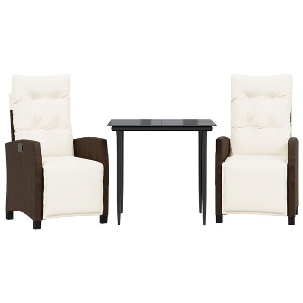 vidaXL 3-osaline aia söögimööbli komplekt patjadega, pruun, polürotang