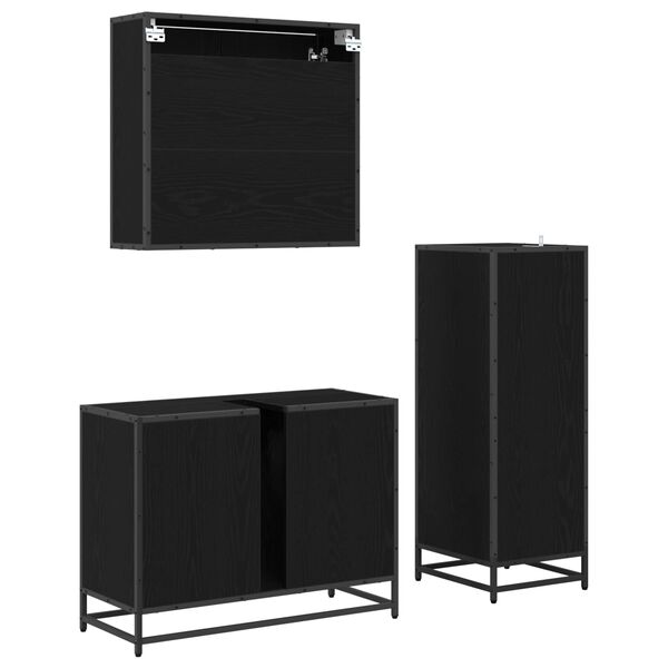 vidaXL Vannitoa m&ouml;&ouml;bleset sahtliga riiuliga 3 pcs Must tamm Tehispuit