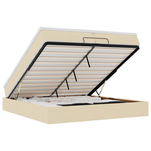 vidaXL Ottomani voodiraam madratsitega, kreemjas, 200x200cm, kangas