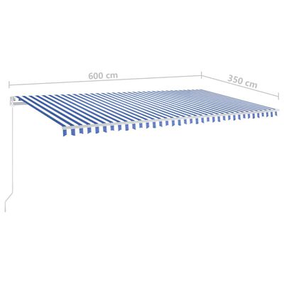 vidaXL käsitsi sissetõmmatav varikatus 6x3,5 m sinine/valge
