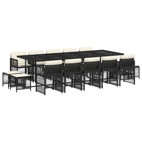 vidaXL 15-osaline aia s&ouml;&ouml;gim&ouml;&ouml;bli komplekt patjadega, must, pol&uuml;rotang