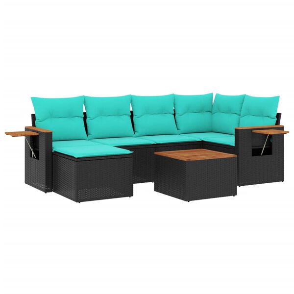 vidaXL 7-osaline aiadiivani komplekt patjadega, must, polürotang