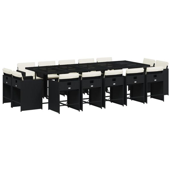 vidaXL 15-osaline aia s&ouml;&ouml;gim&ouml;&ouml;bli komplekt patjadega, must, pol&uuml;rotang