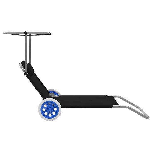 vidaXL kokkupandav lamamistool katuse ja ratastega, teras, must