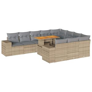 vidaXL 10-osaline aiadiivani komplekt patjadega, beež, rotang/akaatsia