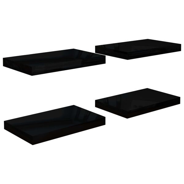 vidaXL seinariiulid, 4 tk, kõrgläikega, must, 40 x 23 x 3,8 cm MDF