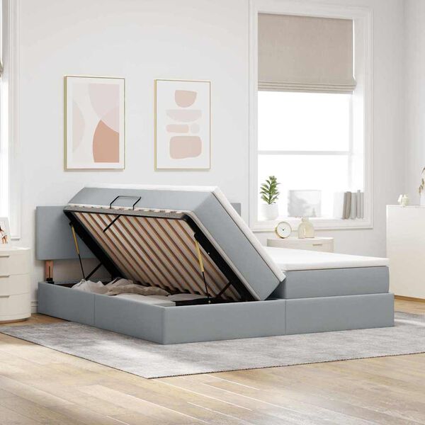 vidaXL Laos voodi madratsiga peaga Helehall 180 x 200 cm Kunstnahk