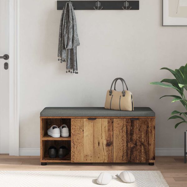 vidaXL Hallipink padjaga riiuliga uksega Vana puit 100 x 38 x 46 cm