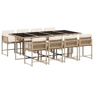 vidaXL 9-osaline aiam&ouml;&ouml;bli komplekt patjadega, beež, pol&uuml;rotang