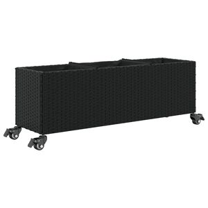 vidaXL taimekast rataste ja 3 potiga, must, 107x32x38 cm, pol&uuml;rotang