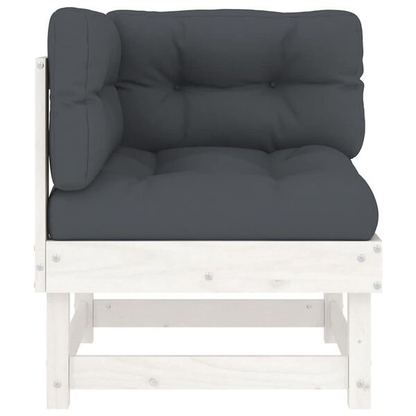 vidaXL nurgadiivan patjadega, valge, männipuit