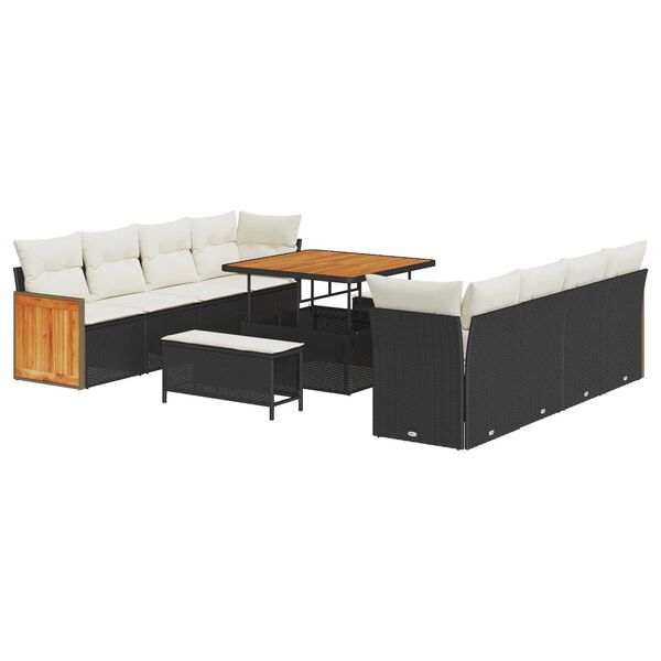 vidaXL Aia Diivanikomplekt padjaga 12 pcs Must ja kreem pol&uuml;rotang