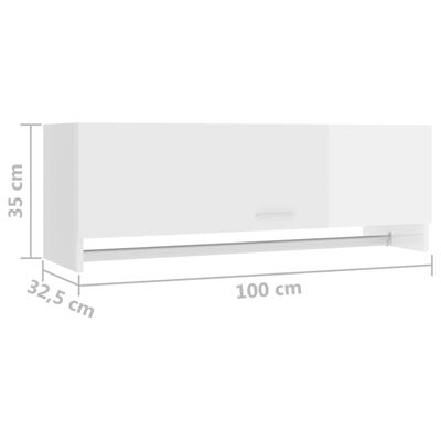vidaXL garderoob, kõrgläikega valge, 100 x 32,5 x 35 cm, puitlaastplaat