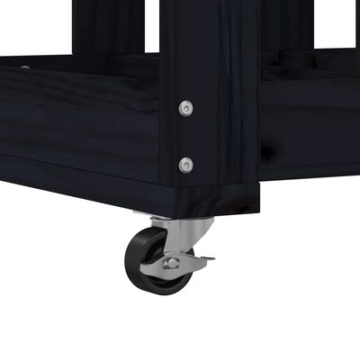 vidaXL küttepuude alus ratastega, must, 40 x 49 x 110 cm, männipuit