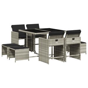 vidaXL 9-osaline aiam&ouml;&ouml;bli komplekt patjadega, helehall, pol&uuml;rotang