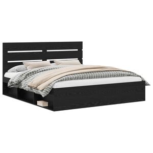 vidaXL Voodi raam peaga Must 200 x 200 cm Tahke m&auml;nd