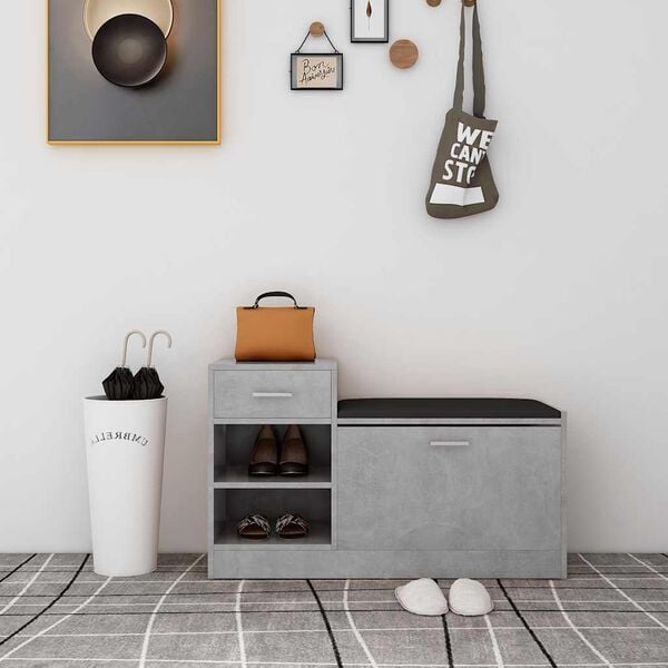 vidaXL jalatsipink, betoonhall, 94,5 x 31 x 57 cm, tehispuit