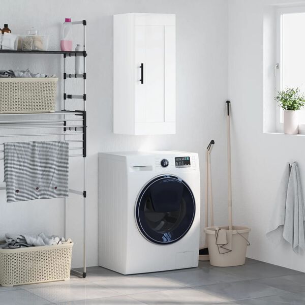 vidaXL seinakapp, k&otilde;rgl&auml;ikega valge, 34,5 x 34 x 90 cm, tehispuit