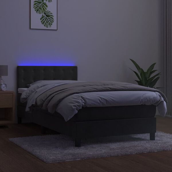 vidaXL kontinentaalvoodi madrats ja LED, tumehall, 90x200 cm, samet