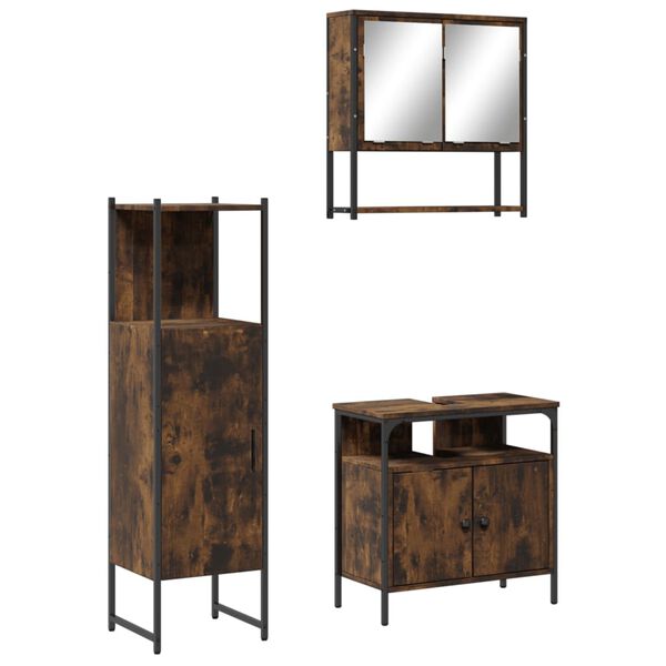 vidaXL 3-osaline vannitoa mööblikomplekt, suitsutatud tamm, tehispuit