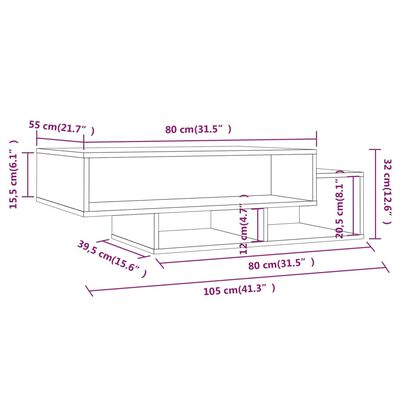 vidaXL kohvilaud, hall Sonoma tamm, 105 x 55 x 32 cm, tehispuit