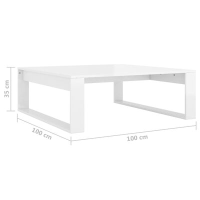 vidaXL kohvilaud, kõrgläikega valge, 100 x 100 x 35 cm, puitlaastplaat