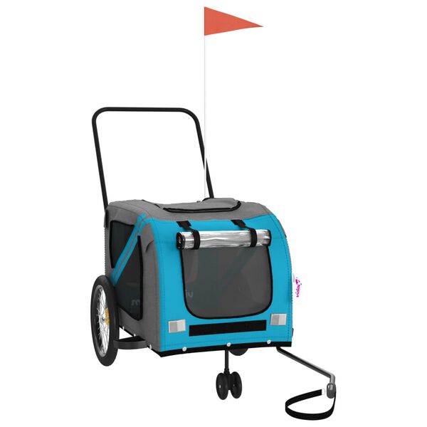 vidaXL lemmiklooma ratta j&auml;relk&auml;ru, sinine ja hall, oxford kangas/raud