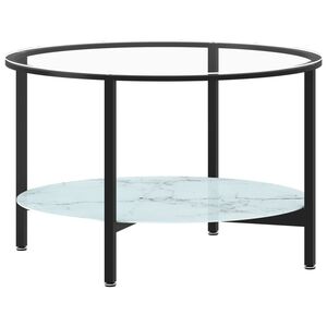 vidaXL teelaud, must ja valge marmor, 70 cm, karastatud klaas