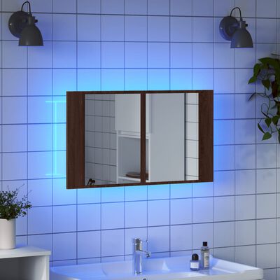 vidaXL vannitoa LED-peegelkapp, pruun tamm, 80x12x45 cm, akrüül