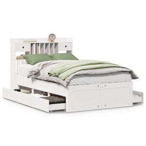 vidaXL riiuliga voodiraam ilma madratsita, valge, 135x190cm, m&auml;nnipuit