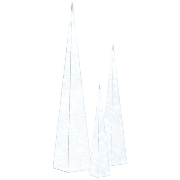 vidaXL akr&uuml;&uuml;list LED valguskoonusekomplekt, k&uuml;lm valge 30/45/60 cm