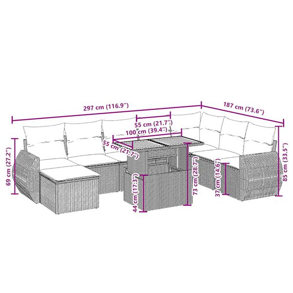 vidaXL 9-osaline aiadiivani komplekt patjadega, beež, pol&uuml;rotang