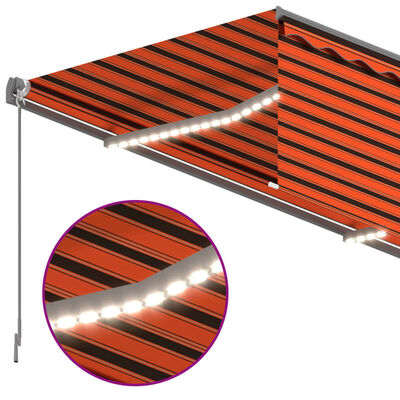 vidaXL automaatne varikatus LEDi ja tuuleanduriga 4x3 m oranž ja pruun
