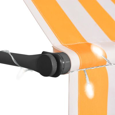 vidaXL käsitsi sissetõmmatav varikatus, LED, 150 cm, valge ja oranž