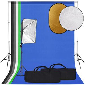 vidaXL fotostuudio komplekt valgustuse, taustapildi ja reflektoriga