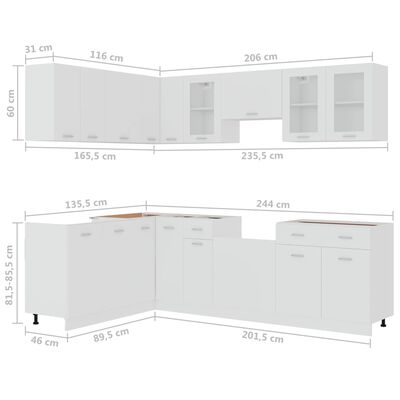 vidaXL 11-osaline köögikappide komplekt, valge, puitlaastplaat
