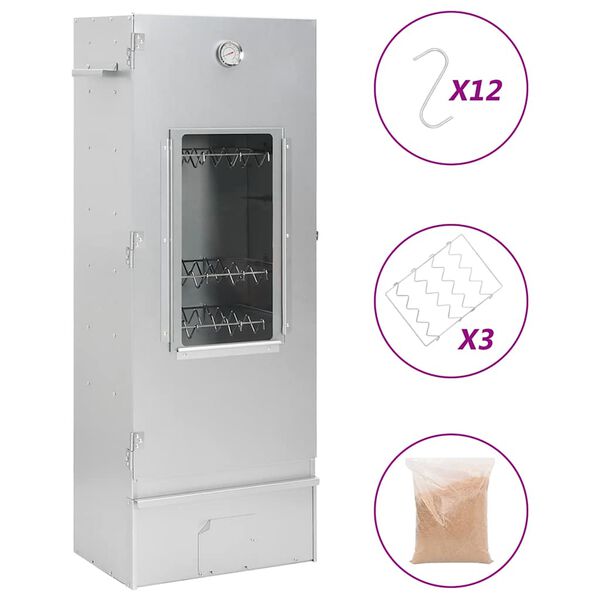 vidaXL BBQ suitsuahi puulaastudega, 44,5x29x110 cm, tsingitud teras