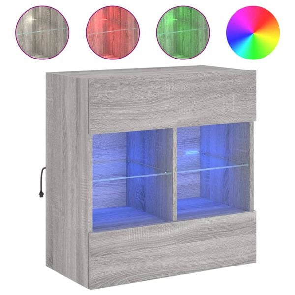 vidaXL teleri seinakapp LED-tuledega, hall Sonoma, 58,5 x 30 x 60,5 cm