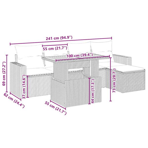 vidaXL 6-osaline aiadiivani komplekt patjadega, beež, polürotang