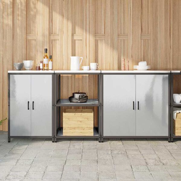 vidaXL Köögivarustus riiuliga Muu ladustamisega 3 pcs Hõbedane Teras