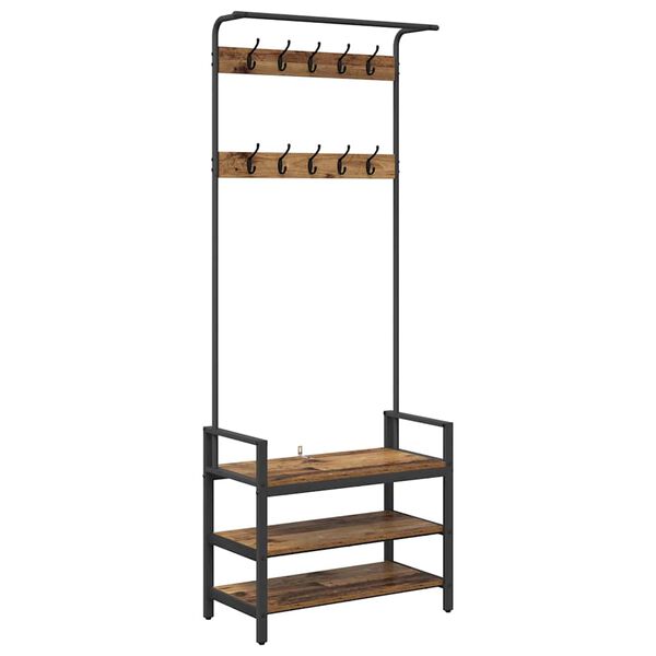 vidaXL Riidepuu riiuliga Vana puit 75 x 34 x 184 cm Tehispuit