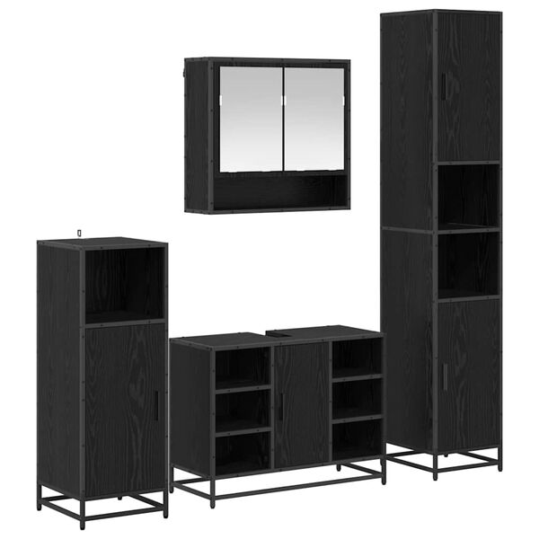 vidaXL Vannitoa m&ouml;&ouml;bleset riiuliga uksega 4 pcs Must tamm Tehispuit