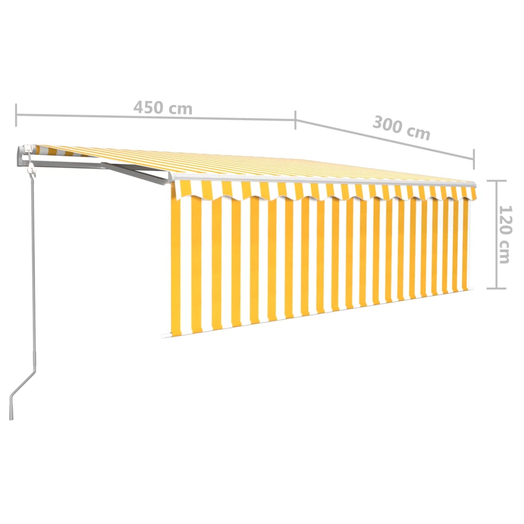 vidaXL automaatne varikatus rulooga, 4,5x3 m, kollane/valge