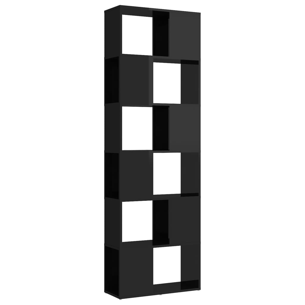 vidaXL raamaturiiul/ruumijagaja, kõrgläikega must, 60 x 24 x 186 cm