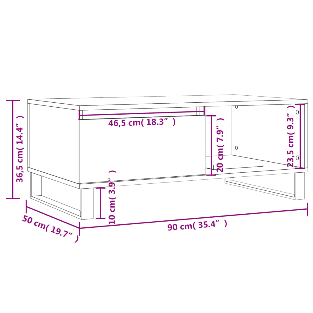 vidaXL kohvilaud, betoonhall, 90x50x36,5 cm, tehispuit