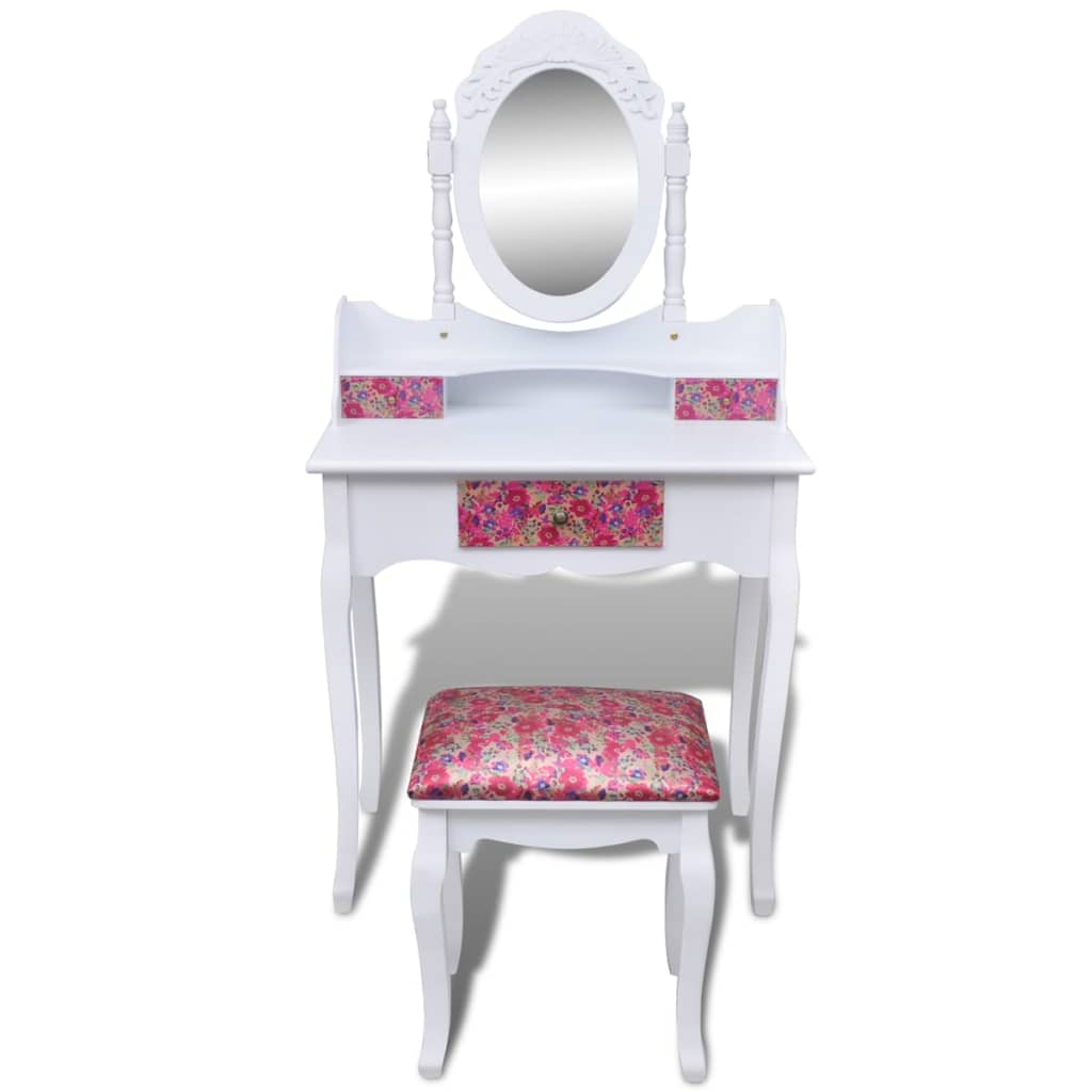 vidaXL peegli ja pingiga tualettlaud, lillemustriga