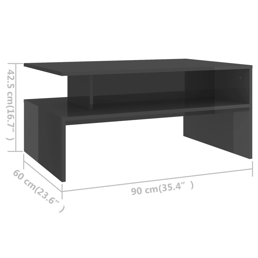 vidaXL kohvilaud, kõrgläikega, hall, 90 x 60 x 42,5 cm, puitlaastplaat