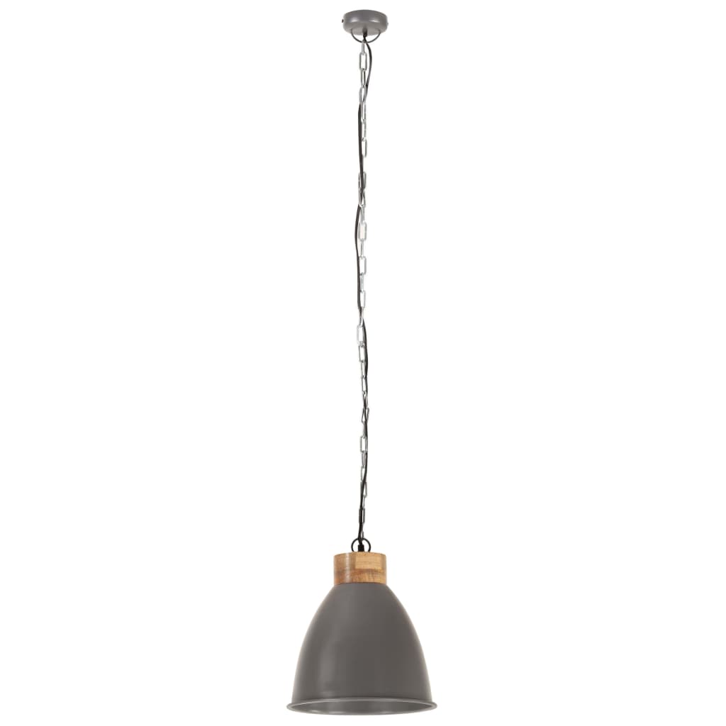 vidaXL tööstuslik laelamp, hall, raud ja täispuit, 35 cm, E27