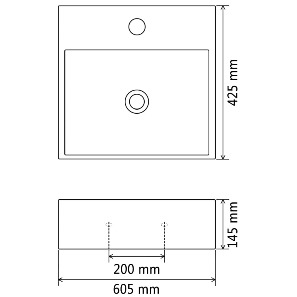 vidaXL keraamiline valamu kraaniavaga 60,5 x 42,5 x 14,5 cm, must