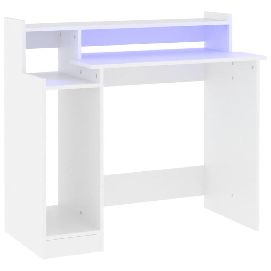 vidaXL kirjutuslaud LED-tuledega, valge, 97 x 45 x 90 cm, tehispuit